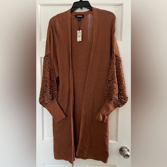 NWT Express Crochet Balloon Sleeve Duster Cardigan - Picture 2 of 9